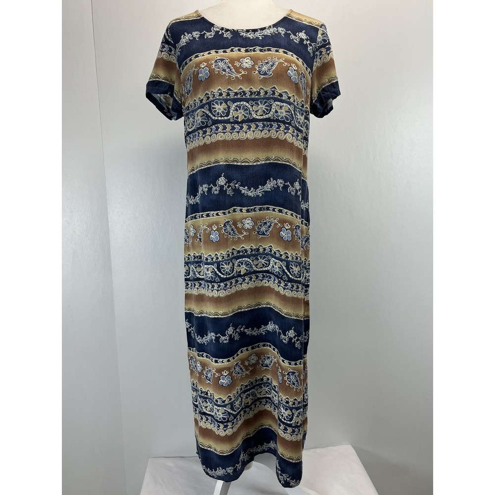 Vintage Studio Ease Long Maxi Shift Dress Sz 10 GUC Side Slits Y2K 90's